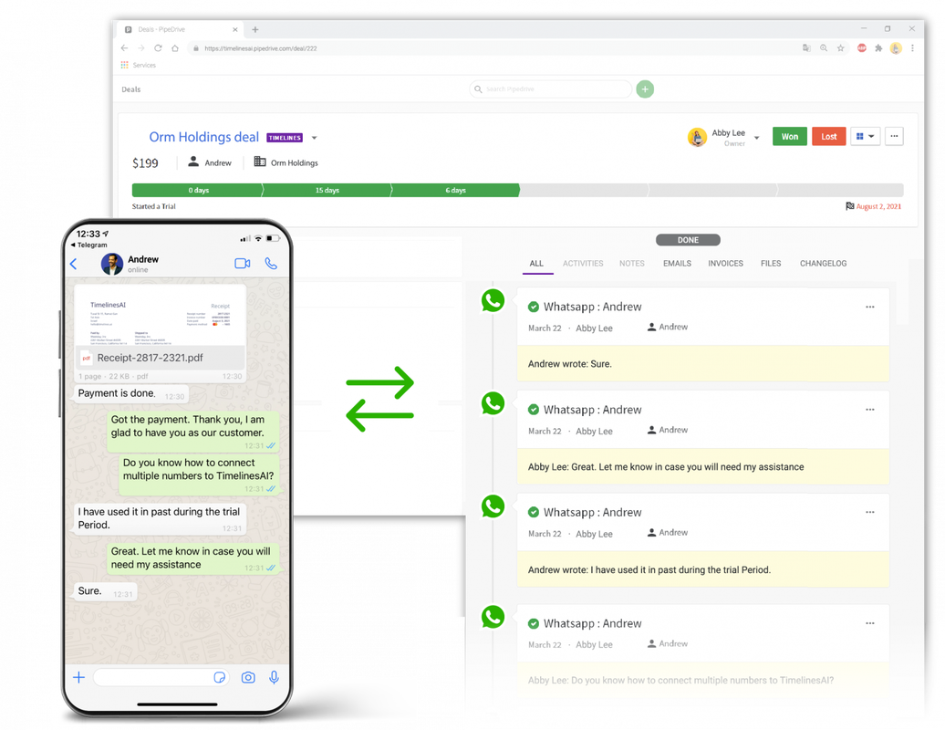 TimelinesAI: CRM Pipedrive integrated to WhatsApp