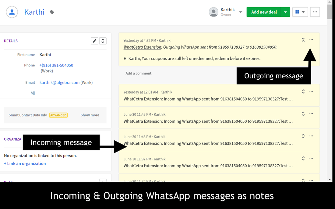 Envíe mensajes de Whatsapp desde el CRM a sus Contactos de Negocios